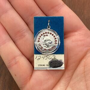 Vintage Griffith 925 Sterling Silver "It's A Girl" Baby Profile Pendant Charm
